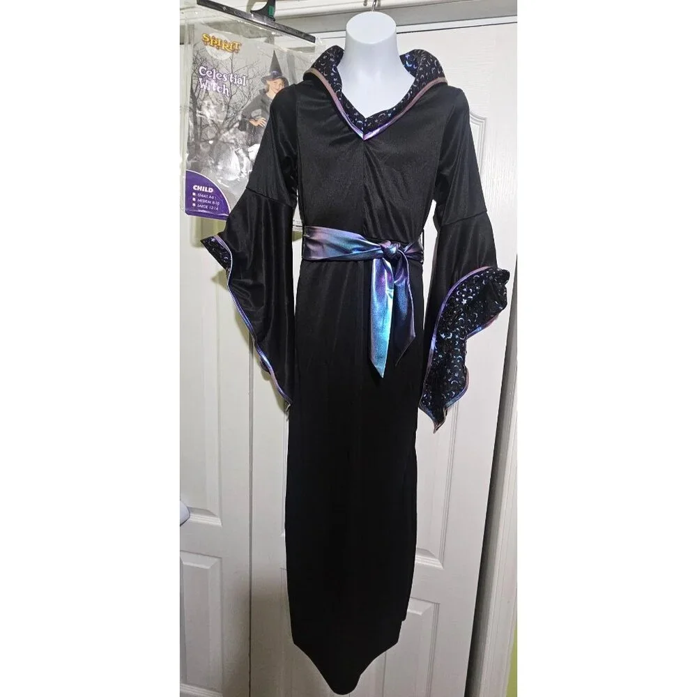 Spirit Halloween Celestial Witch Costume Girls 12-14 Hat Dress Iridescent Purple